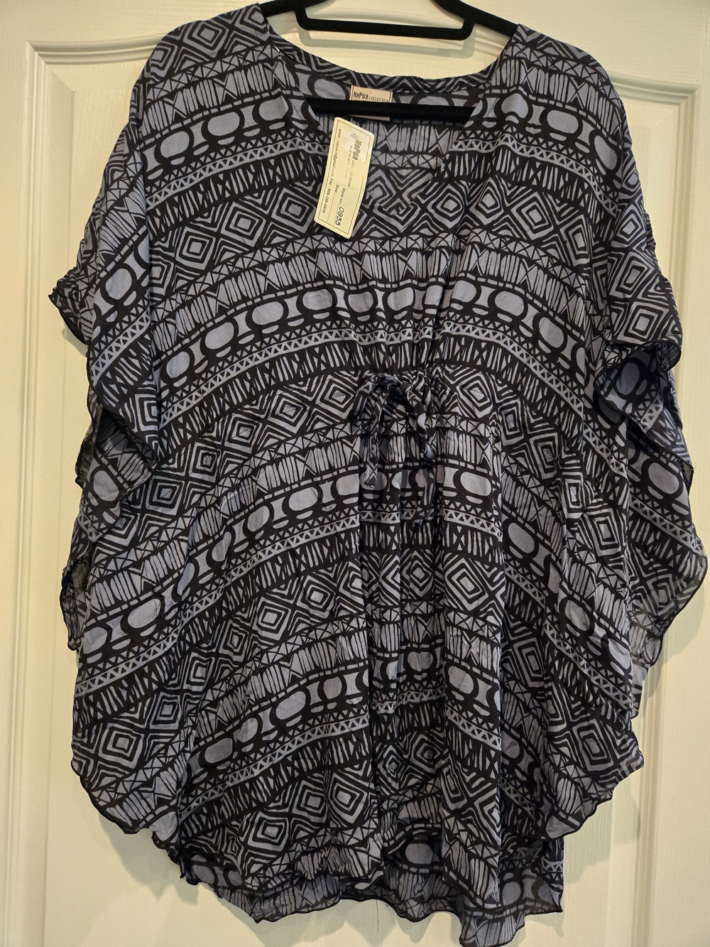 Light Blue & Black Geometric Poncho Tunic NAPU Collection Honolulu
